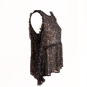 American Eagle Outfitters Black w/ Pink & White Floral Cold Shoulder Blouse